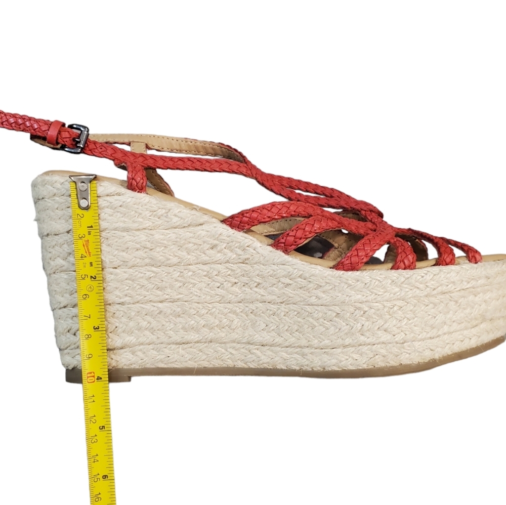 Vintage Foundry Espadrill Sandals Womens Size 10 Red Ankle Straps Wedge Sandals - Picture 6 of 13